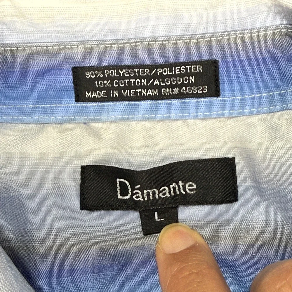 Dámante Button Front Shirt Mens Large Blue Ombre Stripe Long Sleeve‎ - Picture 3 of 8